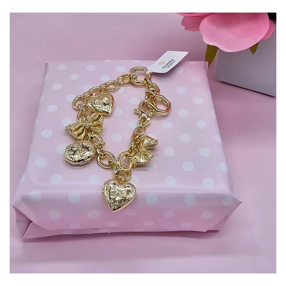 Authentic Kendra Scott Loveshack Fancy Gold Heart Charm Link Bracelet